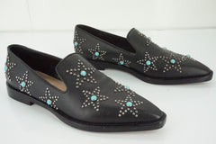 Valentino Black Leather Beatles Star Studded Pointy Loafers Size 37 NIB $1095 Sz