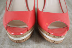 Prada Pink Patent Platform Wedge Heel Espadrille Peep Pumps Size 39.5 NIB $790