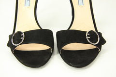 Prada Black Suede Ankle Strap Sandals size 39.5 High Heel New Circle Buckle $750