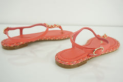 Chanel CC Logo Chain T Strap Bright Pink Thong Sandals Size 36C NIB Ankle $825