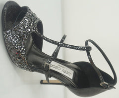 Jimmy Choo Piper Black Studded Crystal Strappy Heel Sandals Size 37.5 New $1575