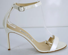 Manolo Blahnik Womens Chaos Cuff Sandal Pearl White Patent Size 40