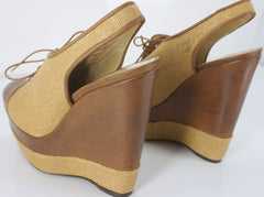 Stuart Weitzman Brown Leather Itsatie Platform Wedge Slingback Pumps SZ 8.5 NIB