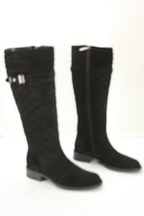 Aquatalia by Marvin K Black Suede Unveil Quilted Riding Boot Size 6.5 NIB Italy