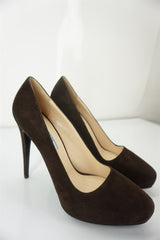 Prada Brown suede hidden platform almond toe pumps size 40 10 New $750