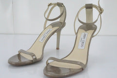 Jimmy Choo Minny Metallic Patent Leather Ankle Strap Sandals SZ 39 New Heel $850