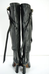Derek Lam Black Leather 'Tonya' Wrap Around Strap Tall Boot SZ 37.5 New $1325