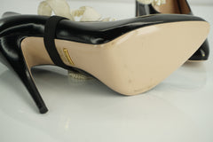 Gucci Black Elaisa Pearly Bow 110MM Shiny Leather Pumps Size 38 NIB $1550 Pointy