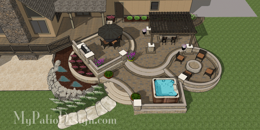 Curvy Terraced Patio Design Creates Fabulous Outdoor Living Space