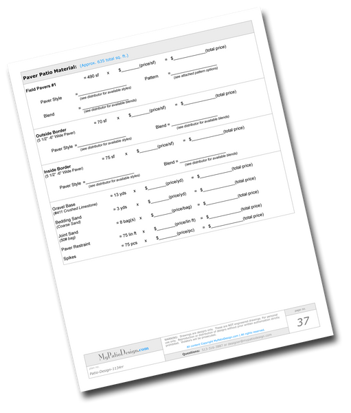 Material Lists for patio and all hardscape accessories.