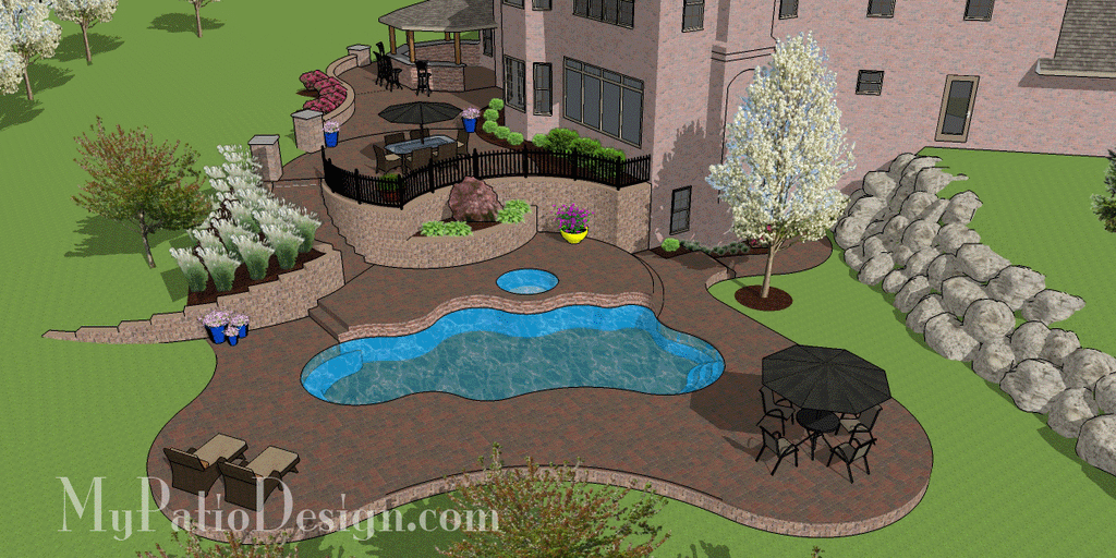 Terraced Patio Design with Swimming Pool in Austin, Texas