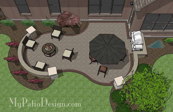 Curvy Brick Patio Design with Seat Wall Downloadable 