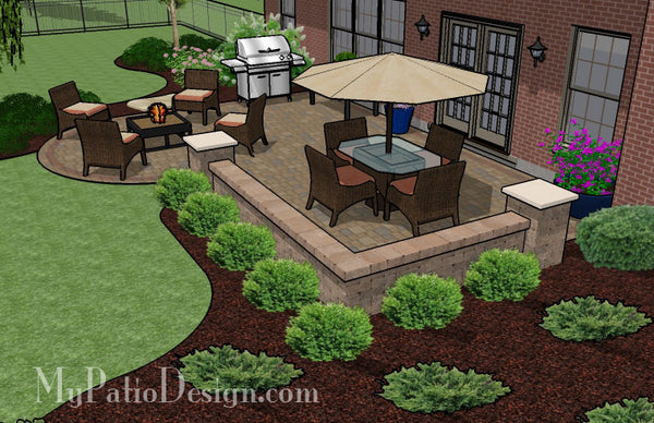 Dreamy Paver Patio Design with Seat Wall | Download Plan ...