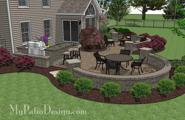 Large Paver Patio Design with Grill Station & Seat Walls ...