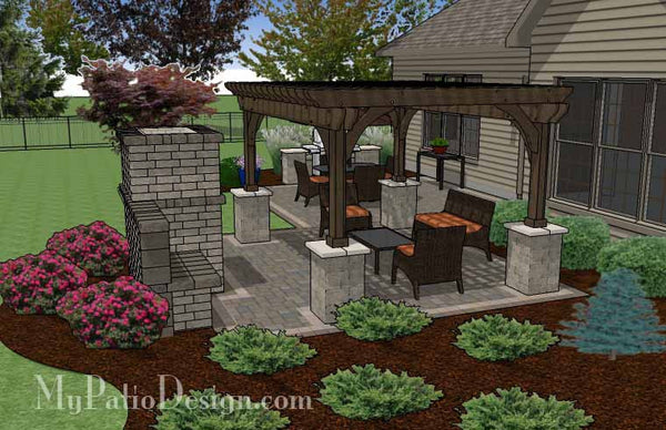 Simple Patio Design with Pergola, Fireplace and Grill ...