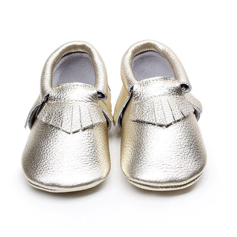 Gold Tassel Soft Sole Leather Moccasins-Infant, Toddler
