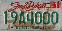 South Dakota Green on white Great Faces License Plate" "