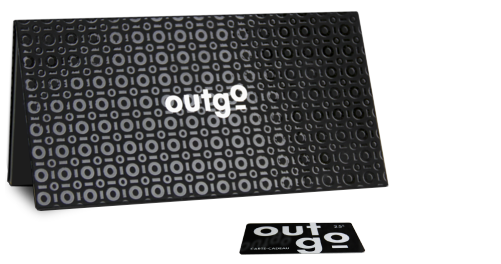 Madovar black gift card holder with custom printing for Outgo