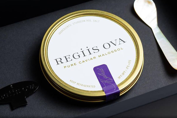 Close-up of Regiis Ova caviar gift set 