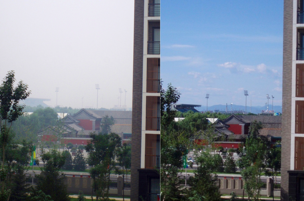 View from the Olympic Village before and after the thunderstorm