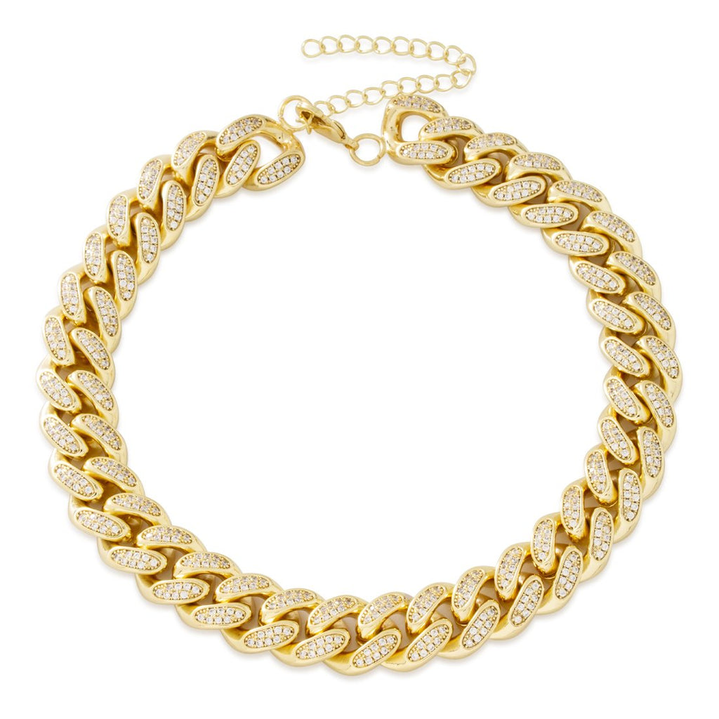 Gold Plated / 14K Gold / Adjustable 12mm Iced Miami Cuban Choker Chain