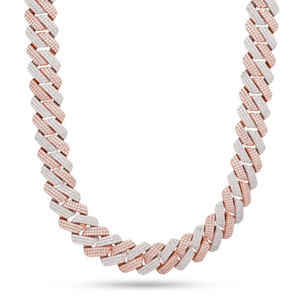 Gold Plated / Two-Tone / 18" 18mm Rose Gold Iced Diamond-Cut Miami Cuban Chain