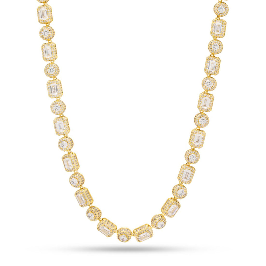 Gold Plated / 14K Gold / 20" Brilliant and Emerald-cut Clustered Tennis Chain