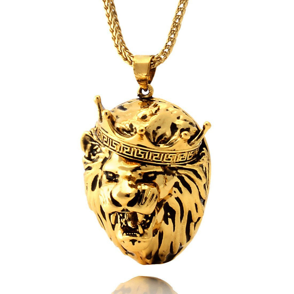 Mini / 14K Gold Antique Roaring Lion Necklace NKX10545-S