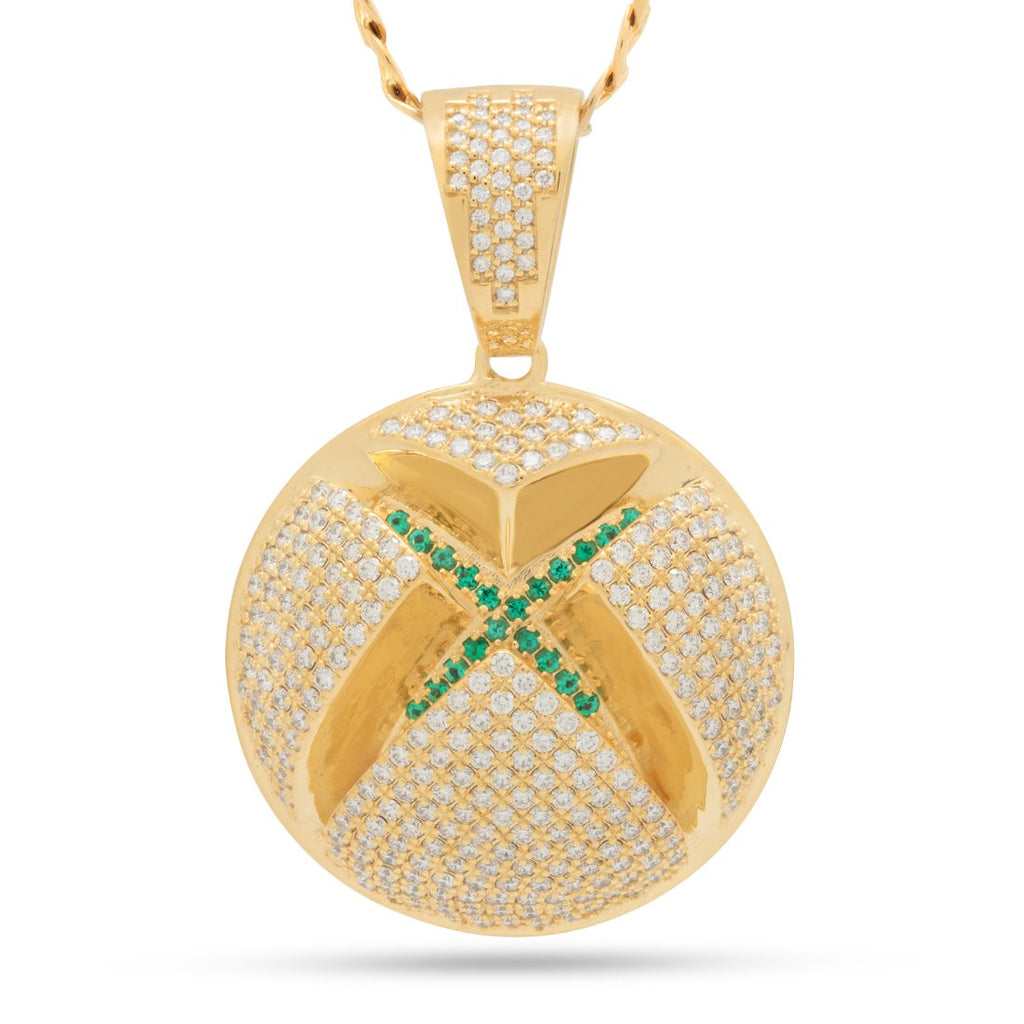 14K Gold / Solid Gold Xbox x King Ice - Solid Gold & Diamond Sphere Logo Necklace NKG14310-S