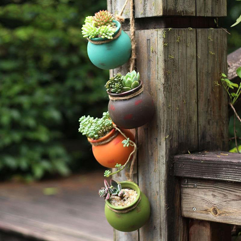 4pcs Ceramic Flower Pot Hanging Succulent Cactus Planters Hemp Rope 20 to 40 Day Delivery