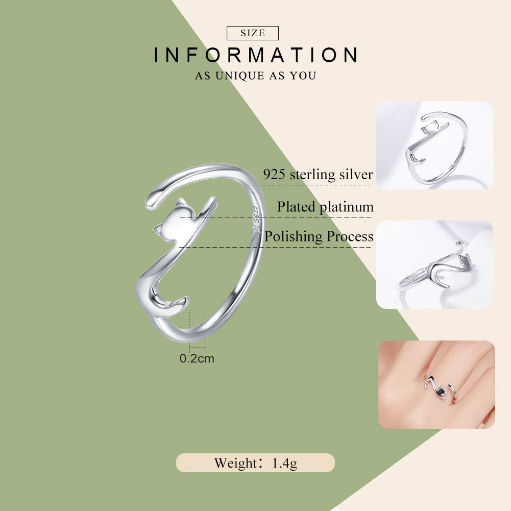 Copy of 925 Sterling Silver Cat with Long Tail Finger Ring.