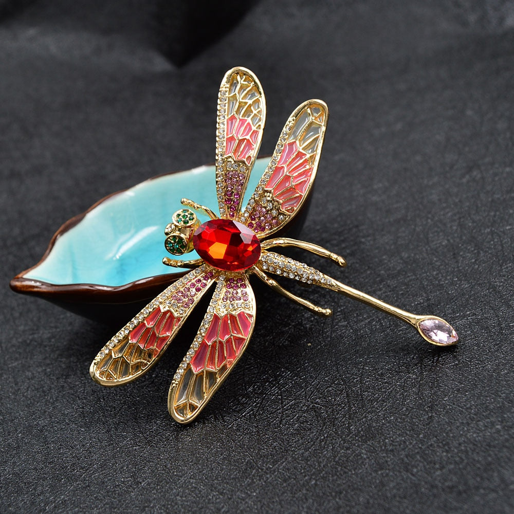 Very Large Enamel Dragonfly Brooches For Women Rhinestone Fashion Insect Pin. 20 to 40 Day Delivery