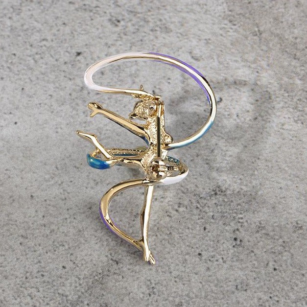 Enamel Gymnastics Brooch Whirling Girls Ribbon Brooch.