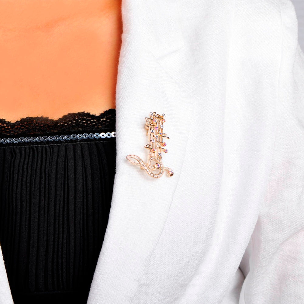 Music Note Brooch, Austrian Crystal Scarf Coat Clip Pins.