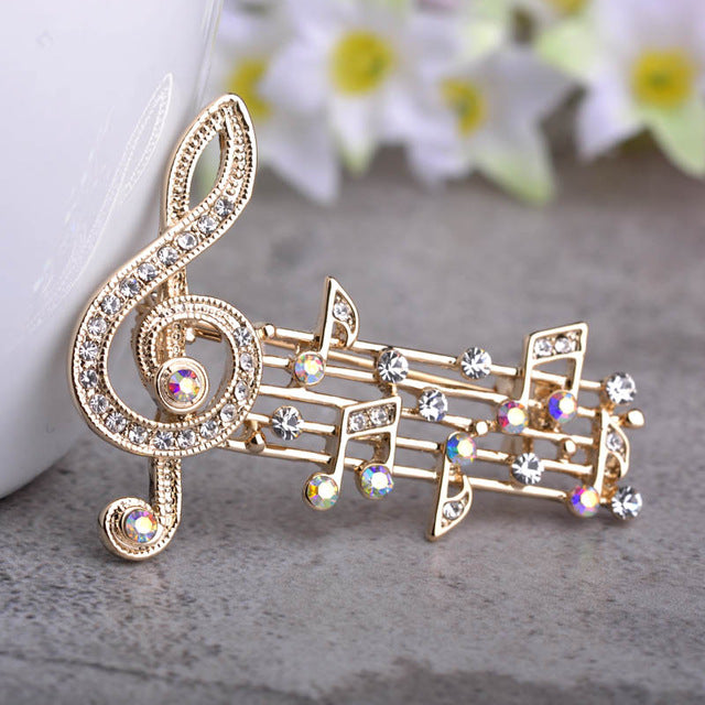Music Note Brooch, Austrian Crystal Scarf Coat Clip Pins.