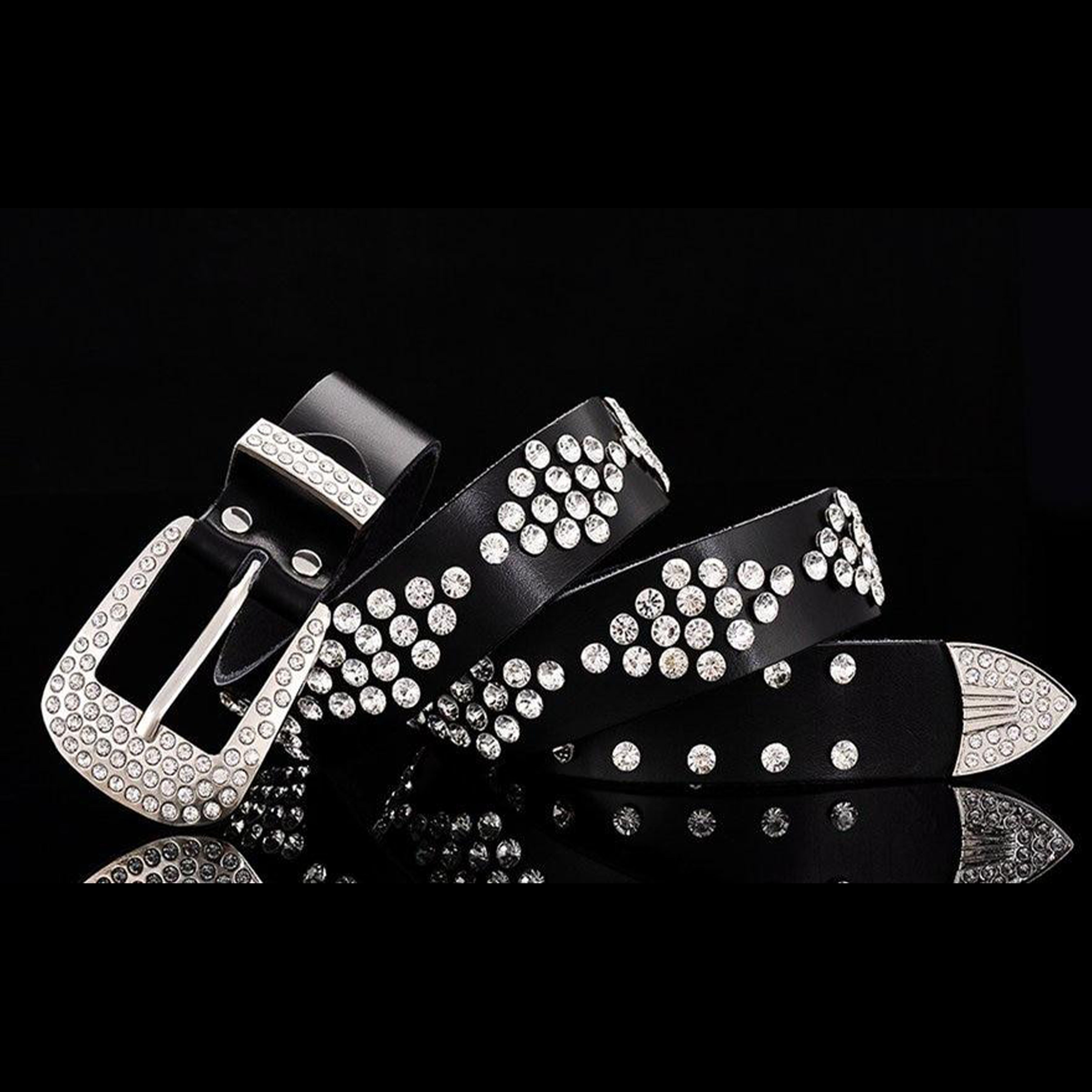Genuine Leather Belt With Pin Buckle High Quality Rhinestone. 20 to 40 Day Delivery