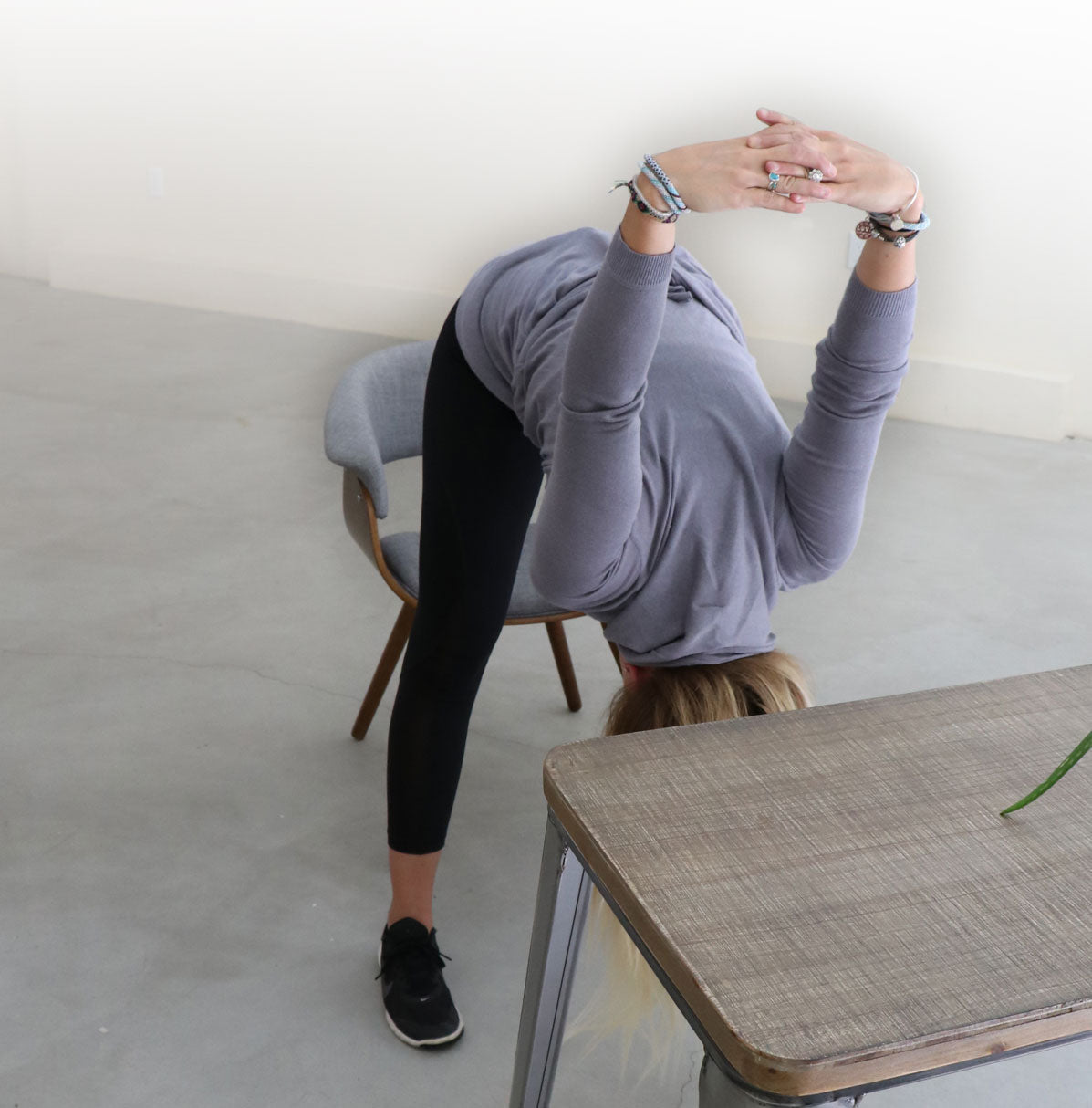 Desk Yoga -  Standing Forward Fold Variation 