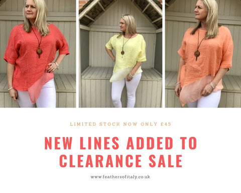 Huge clearance sale now on Feathers Of Italy Clothing 