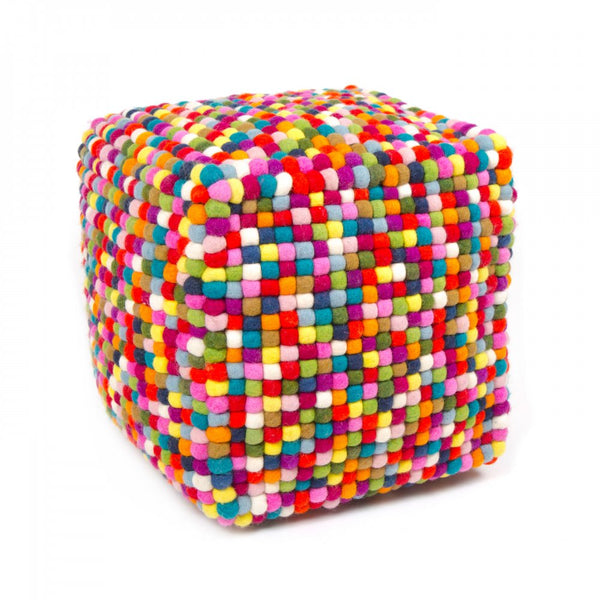 multicoloured cube felt ball ottoman pouf