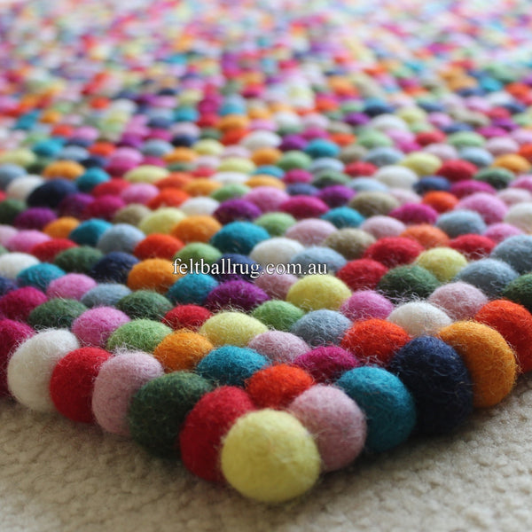 Multicolored Rectangle Felt Ball Rug