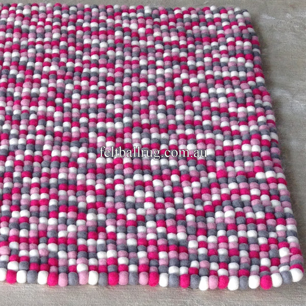 Pink Grey And White Rectangle Felt Ball Rug