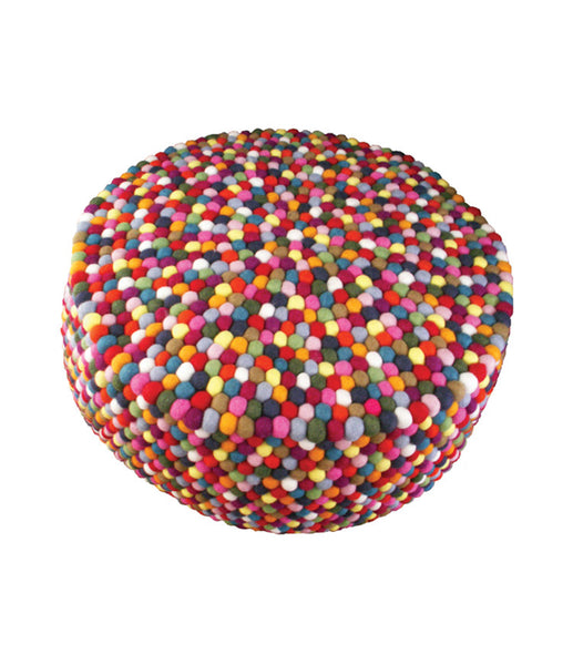 multicolored felt ball ottoman pouf
