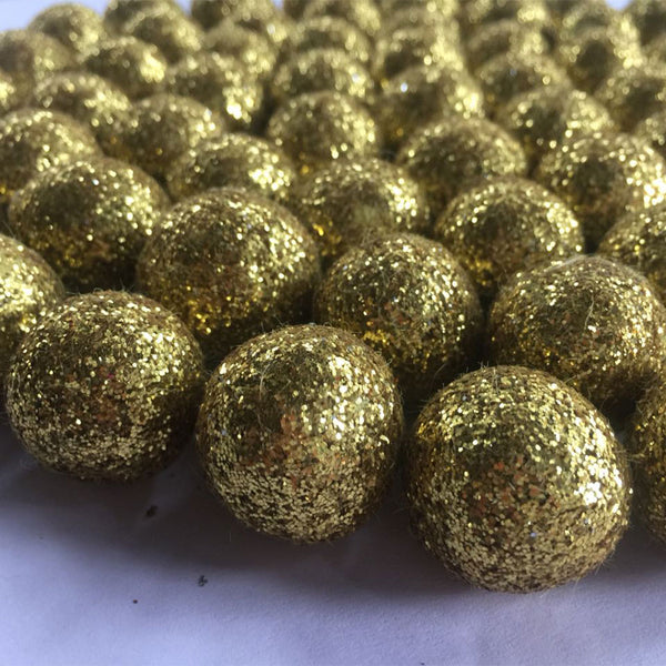 felt glitter balls gold