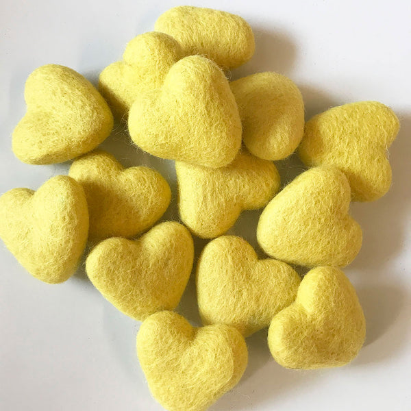 felt hearts yellow