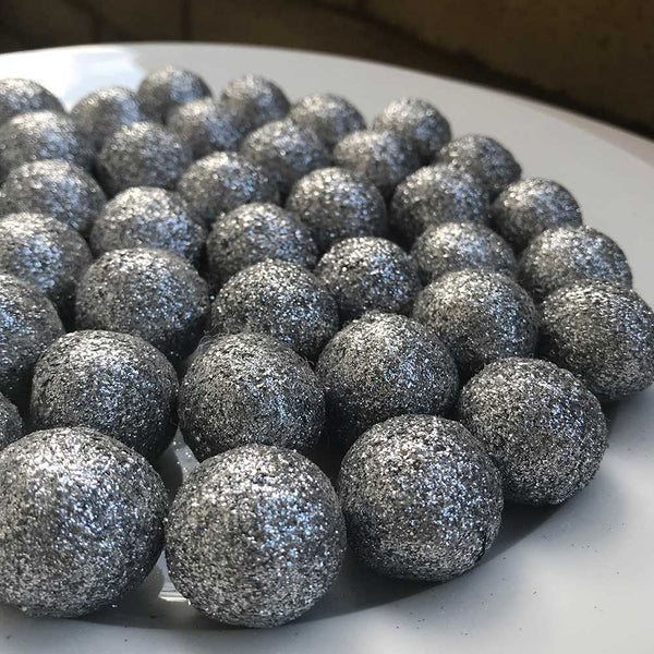 glitter felt balls silver