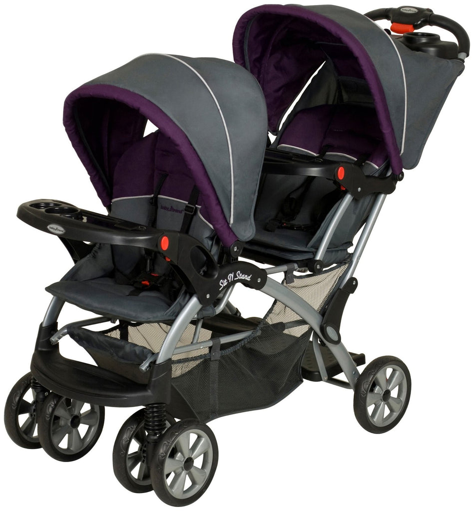 purple double stroller