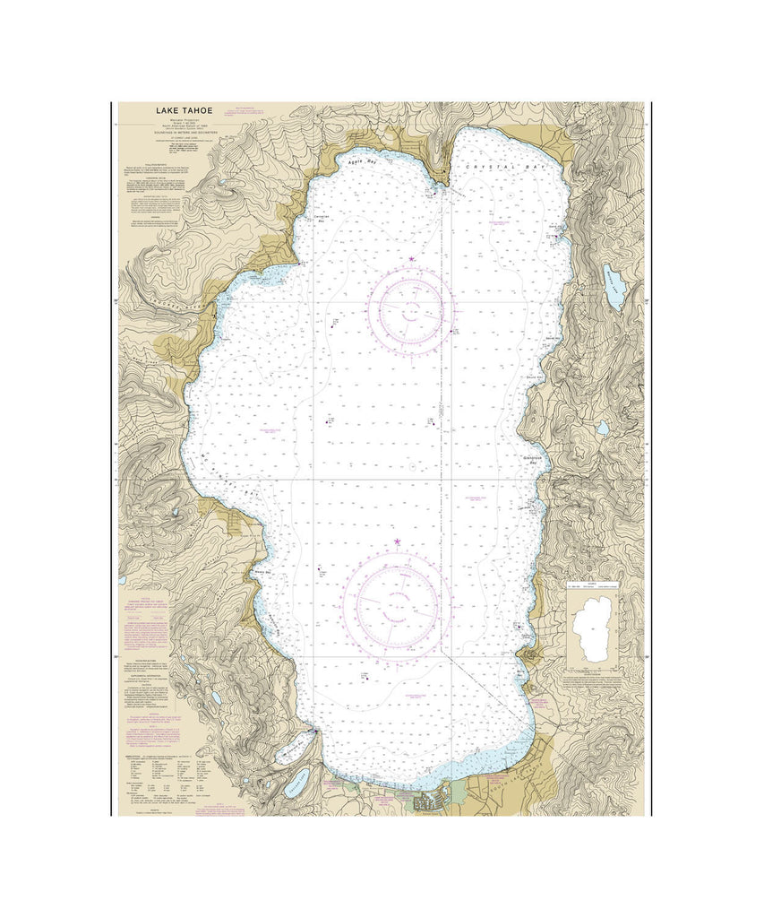 Lake Tahoe, California Nautical Chart Vinyl Print