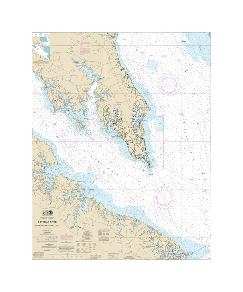Potomac River, Chesapeake To Piney Point Nautical Chart Sailcloth Print