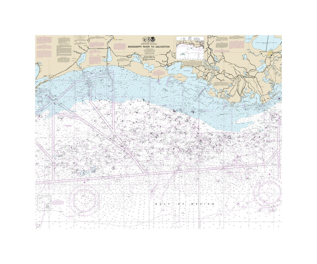 Mississippi River to Galveston Nautical Chart Vinyl Print