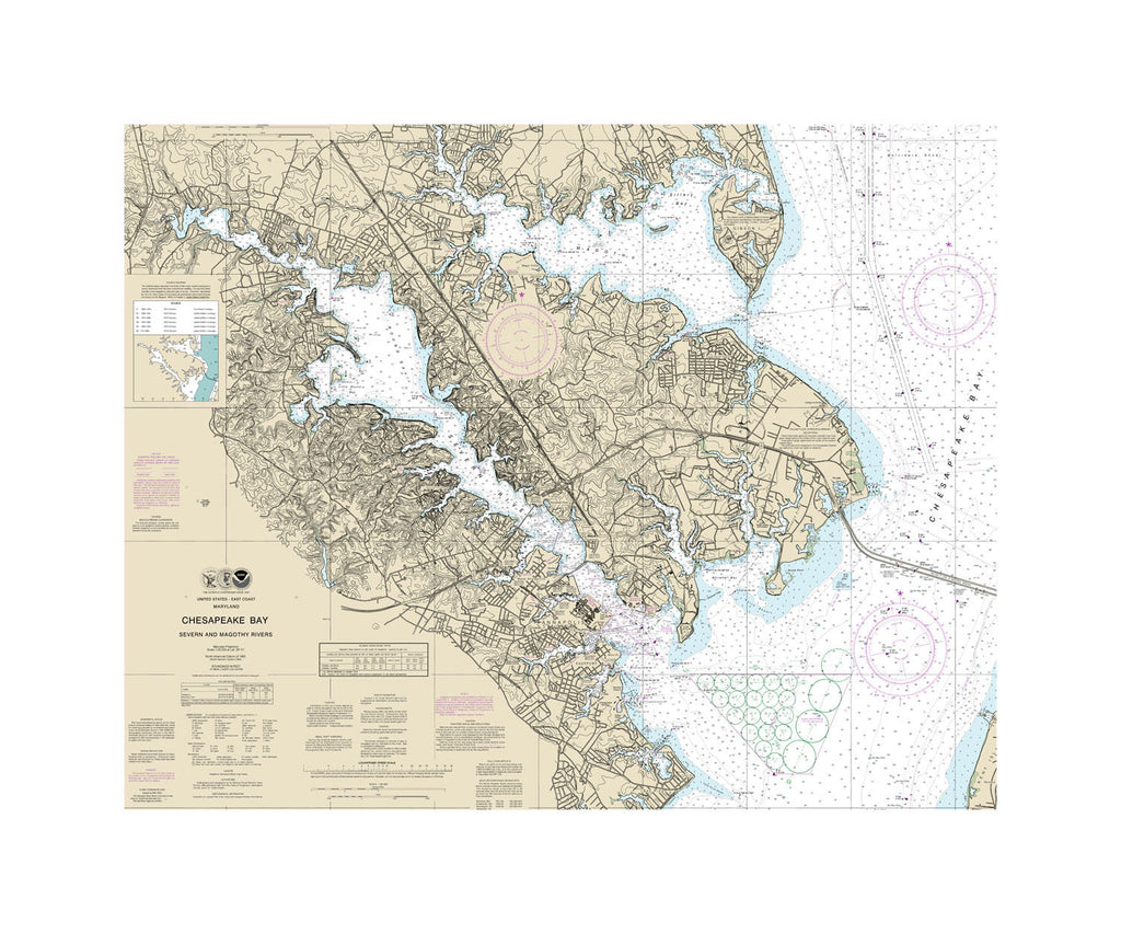 Chesapeake Bay Severn and Magothy Rivers Nautical Chart Sailcloth Print